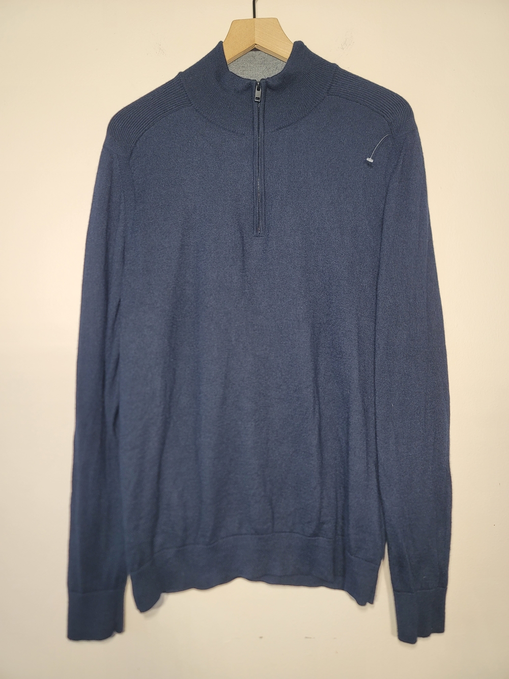 Express Merino Wool Blend Quarter Zip Navy Blue Quiet Luxury Old Money Sz XL